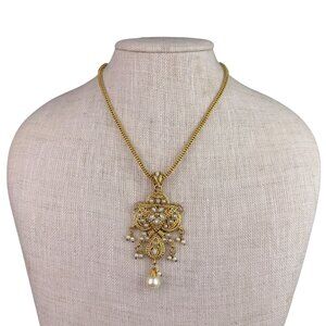Kundan Polki Womens Gold Tone & Pearl Necklace Set Earrings Ethnic Jewelry
